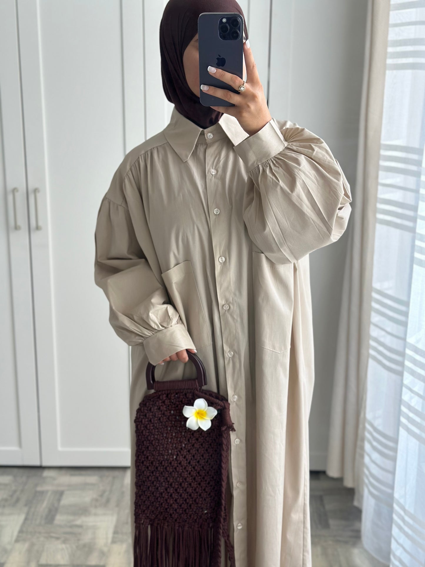 Robe chemises bouffante Beige