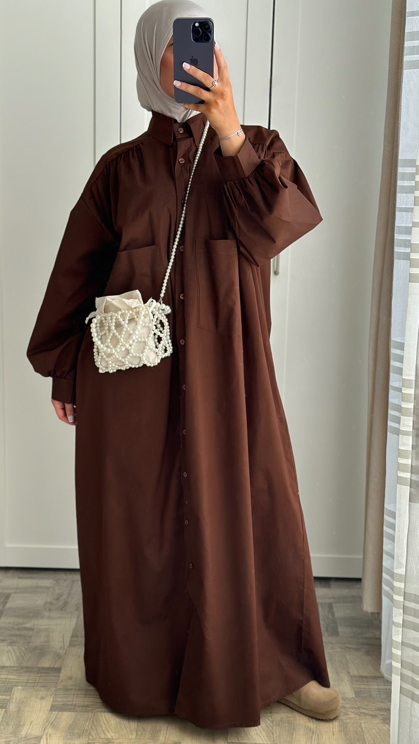 Robe chemises bouffante Marron