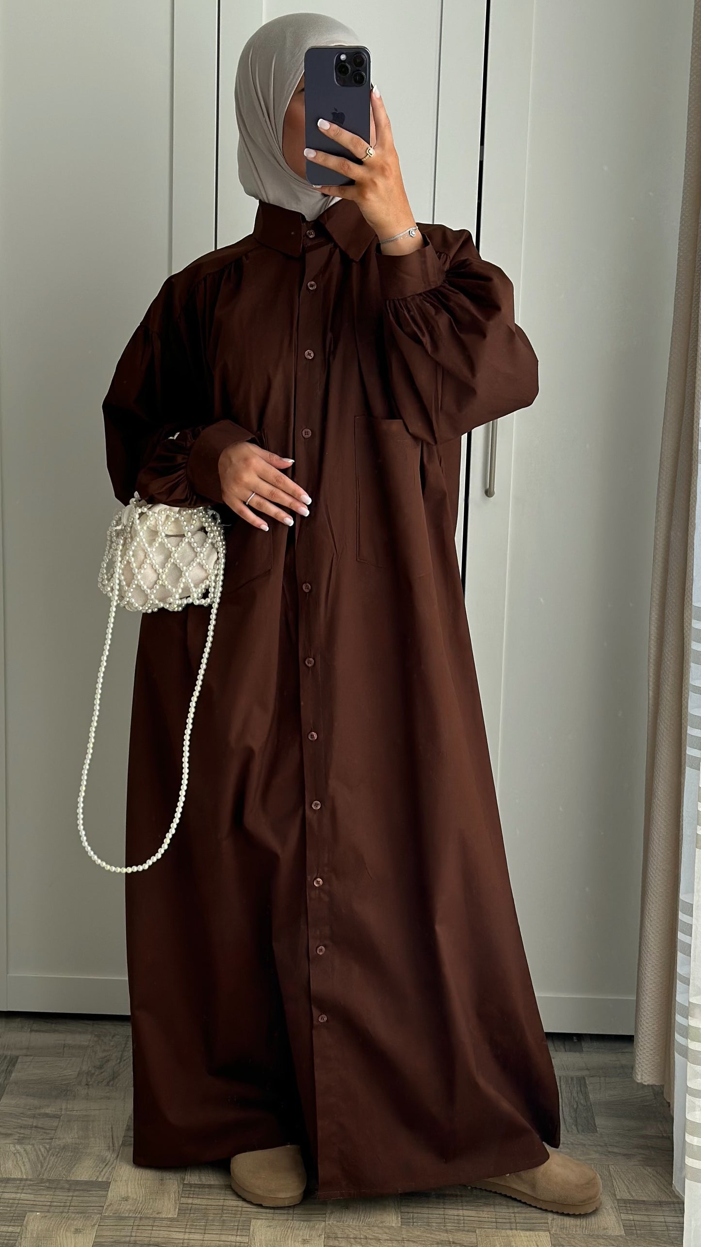 Robe chemises bouffante Marron