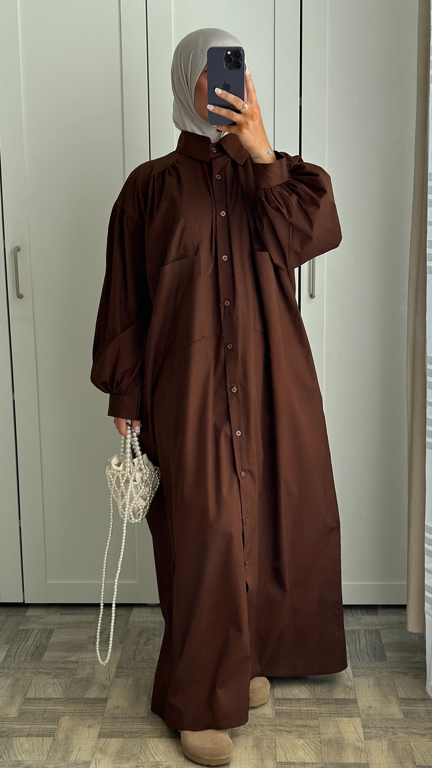 Robe chemises bouffante Marron