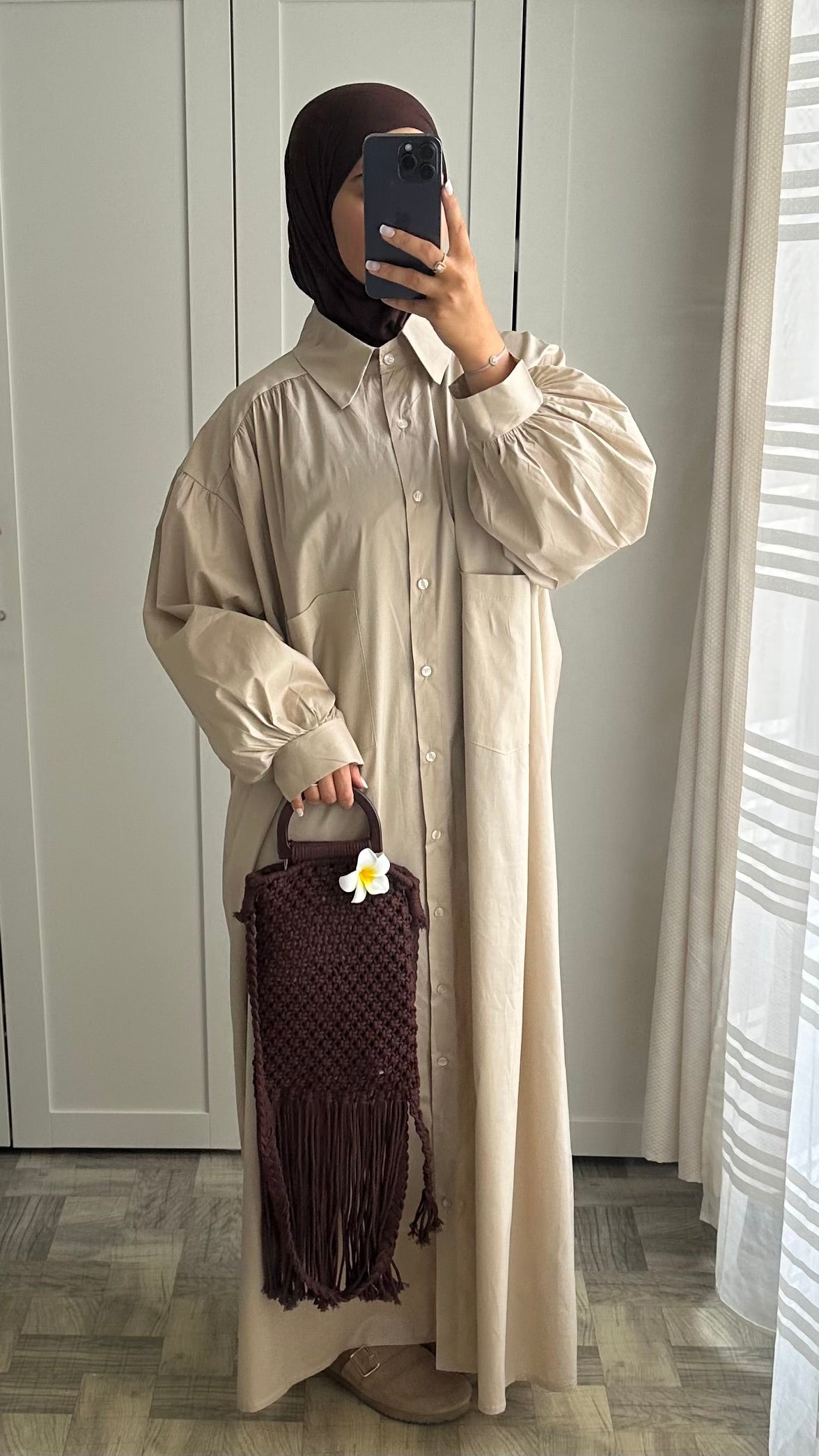 Robe chemises bouffante Beige
