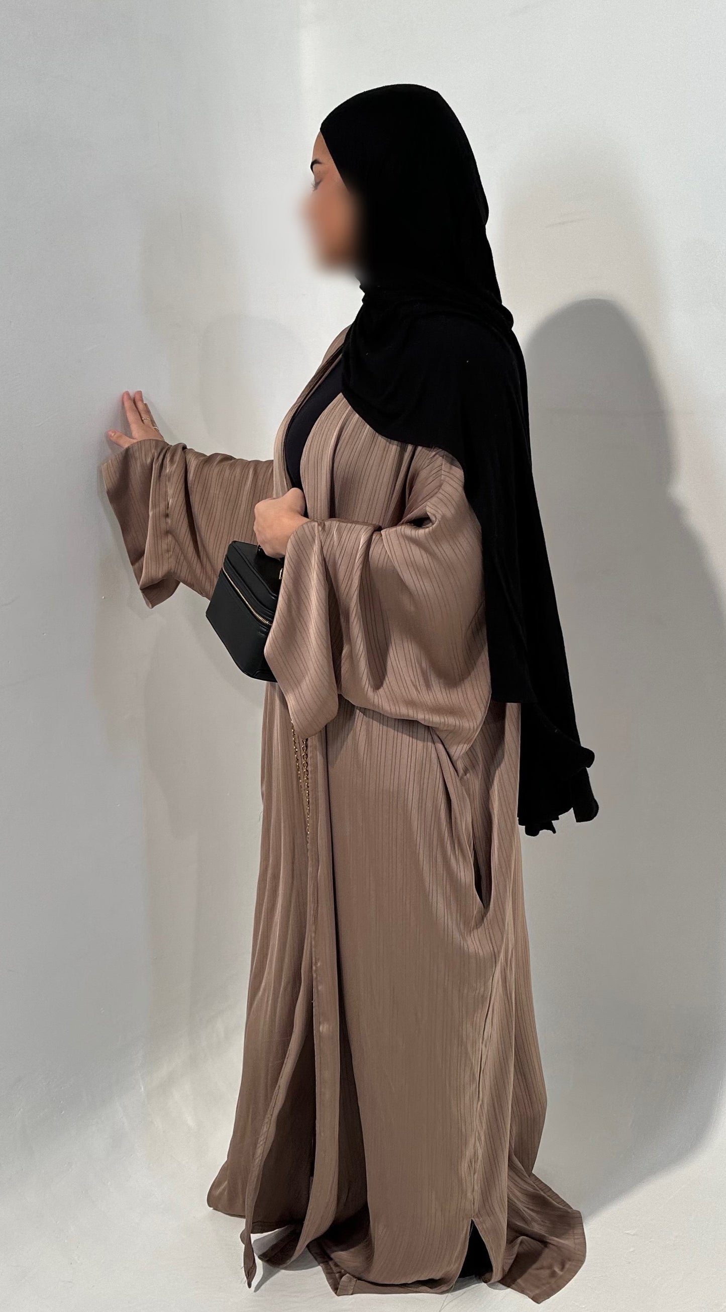 Kimono satiné rayé taupe