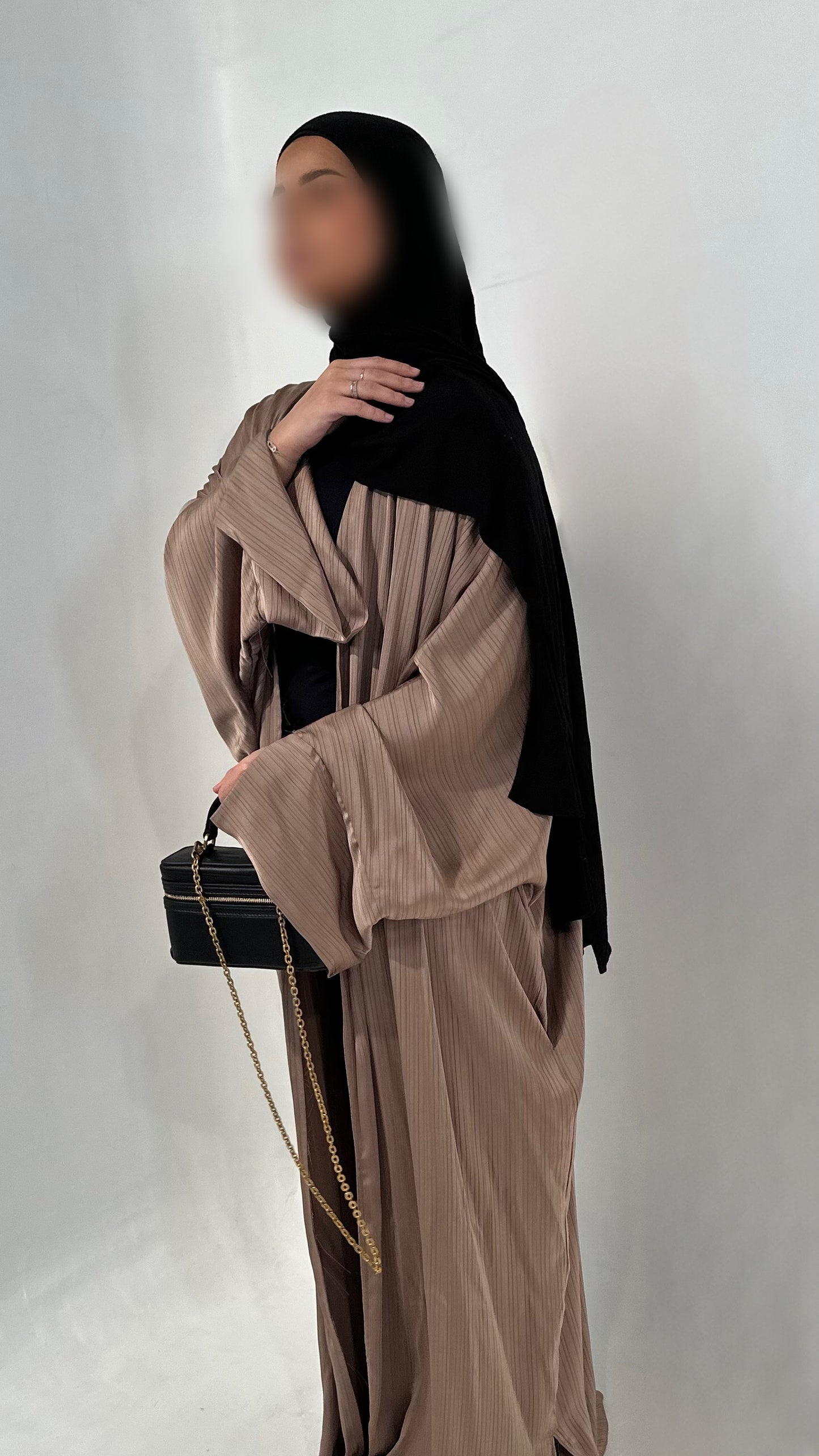 Kimono satiné rayé taupe