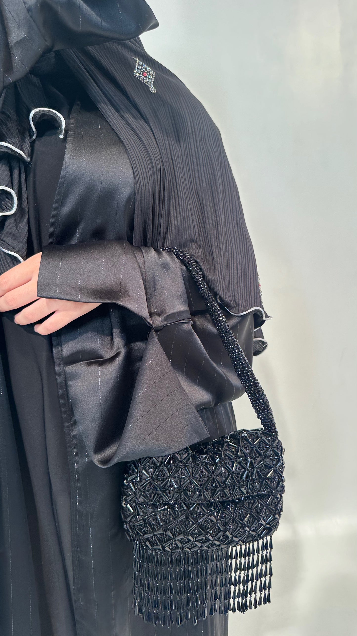Kimono satin liseret Noir