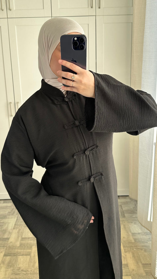 Abaya Harmonie - Effet Lin - Noir