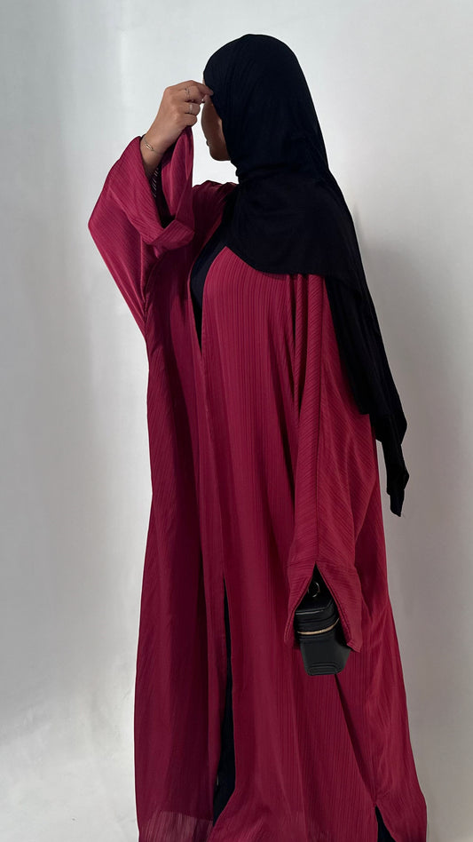 Kimono satiné rayé fuschia