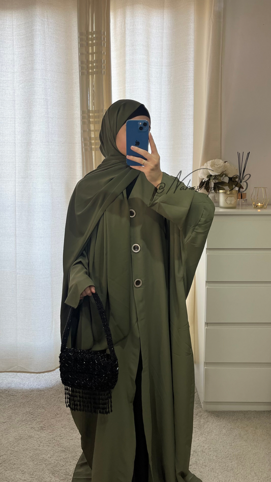 KHAKI medina silk button kimono