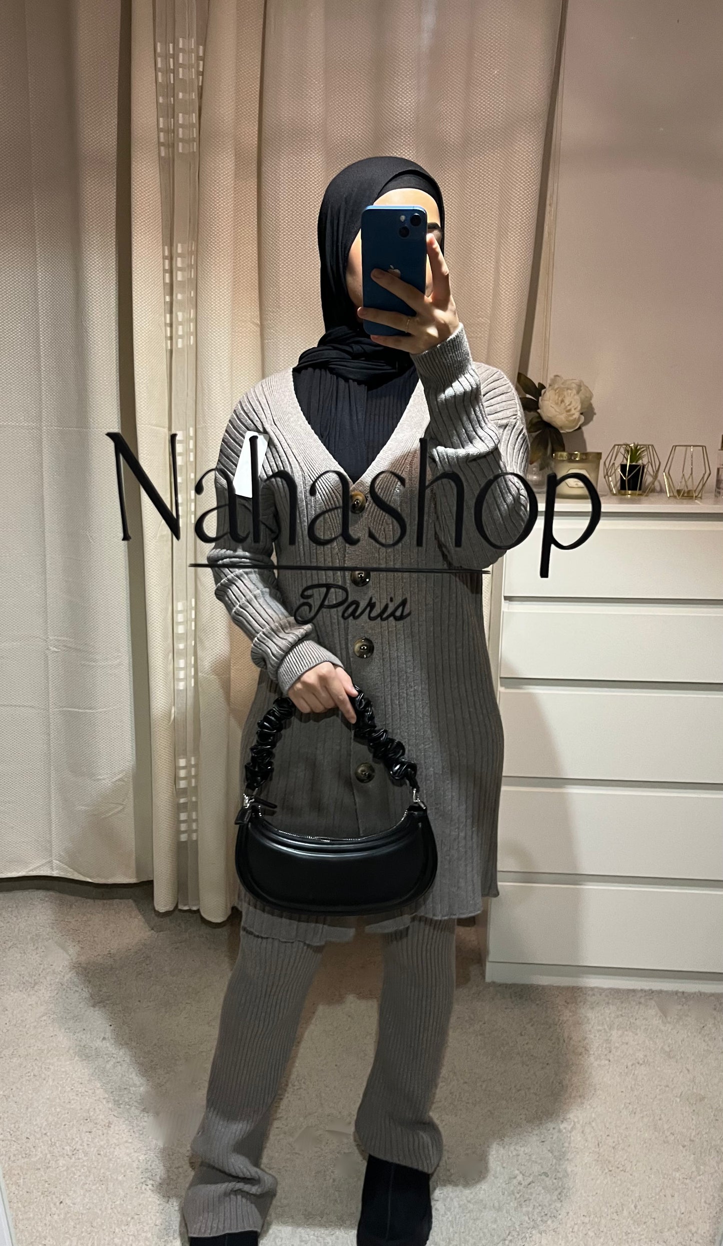 TAUPE button knit set