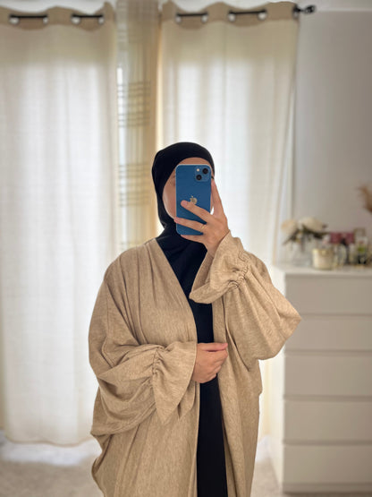 Fine knit tulip sleeve kimono BEIGE