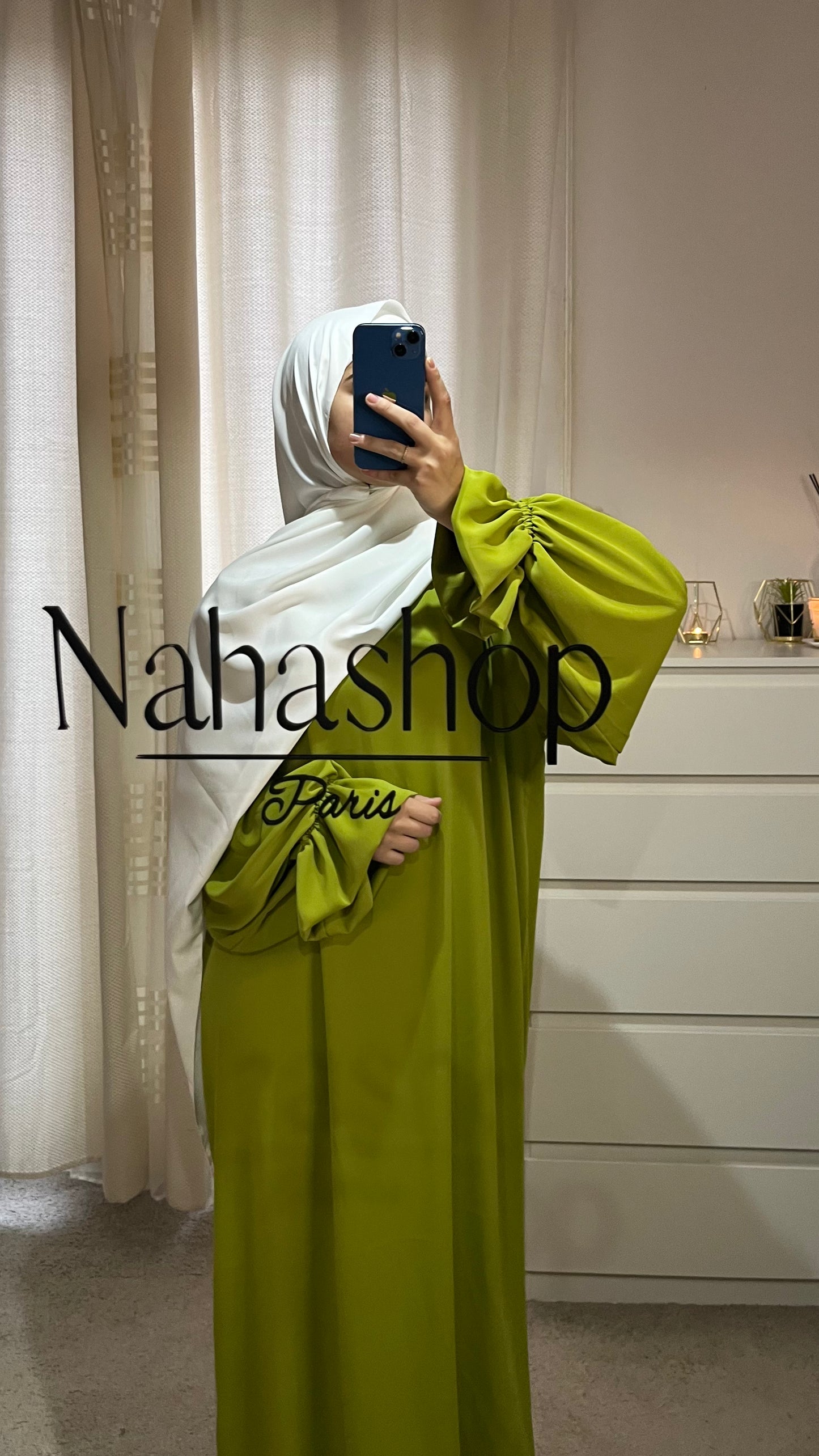 Abaya manche tulipe VERT OLIVE