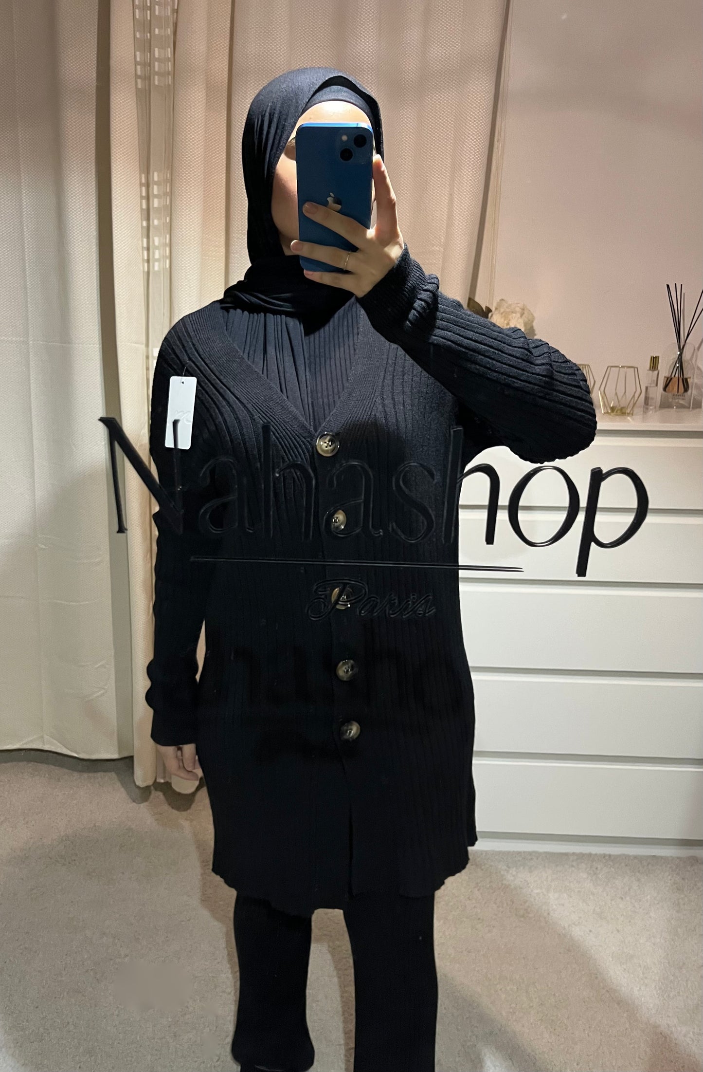 Button knit set BLACK