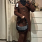 Ensemble en maille bouton MARRON