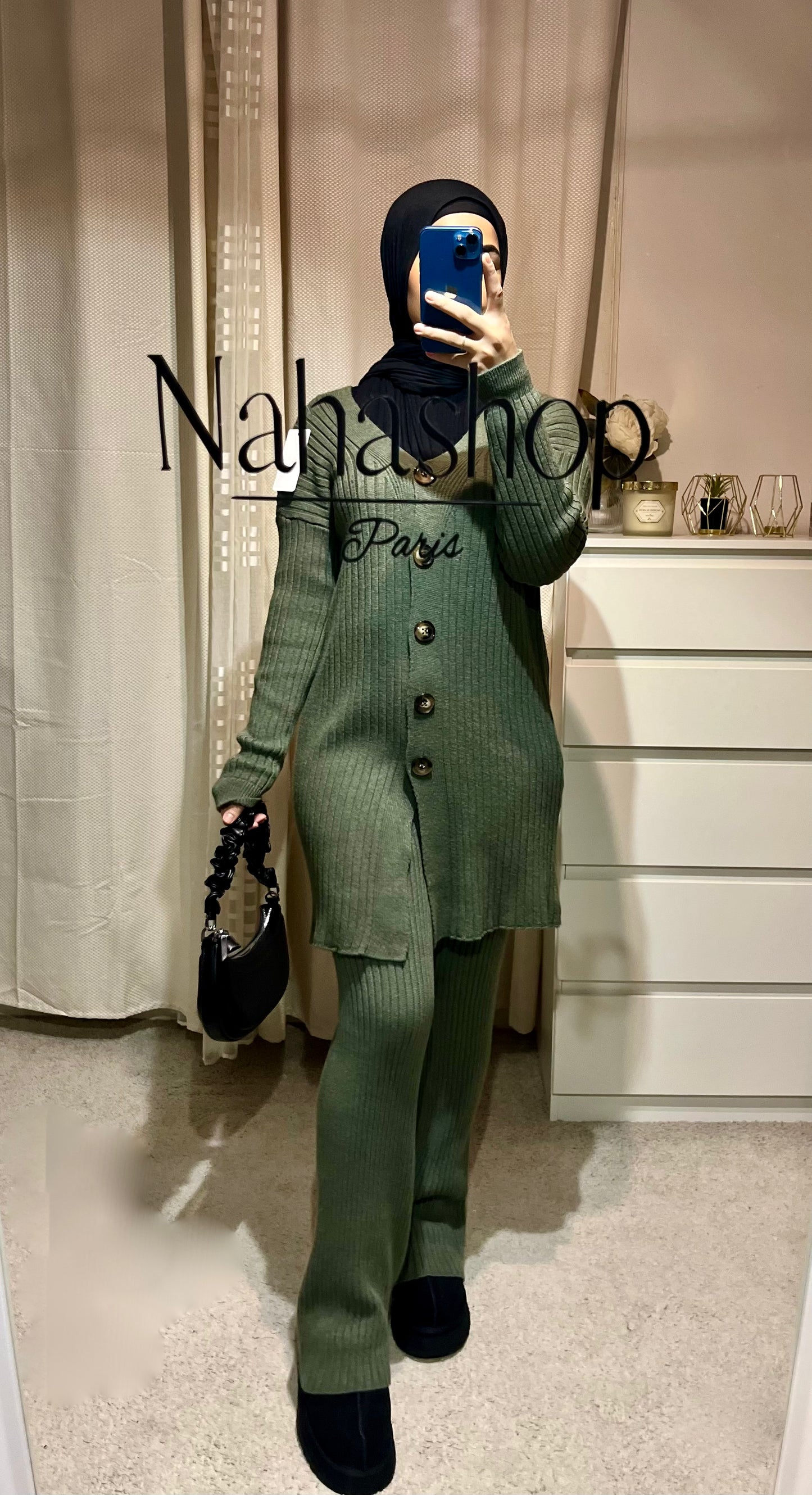 Button knit set GREEN