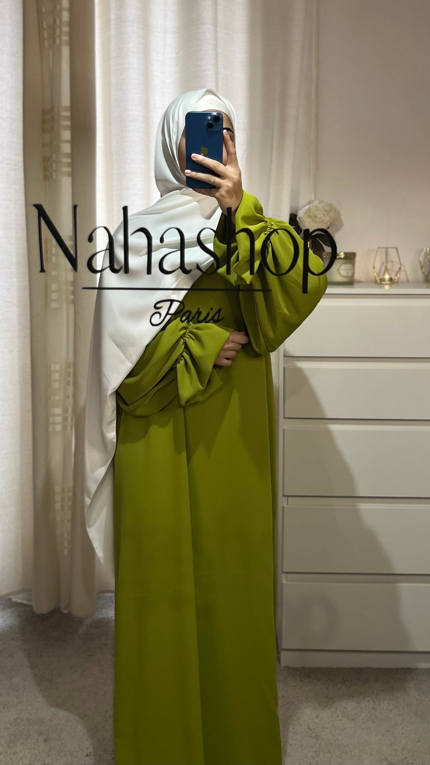 Abaya manche tulipe VERT OLIVE