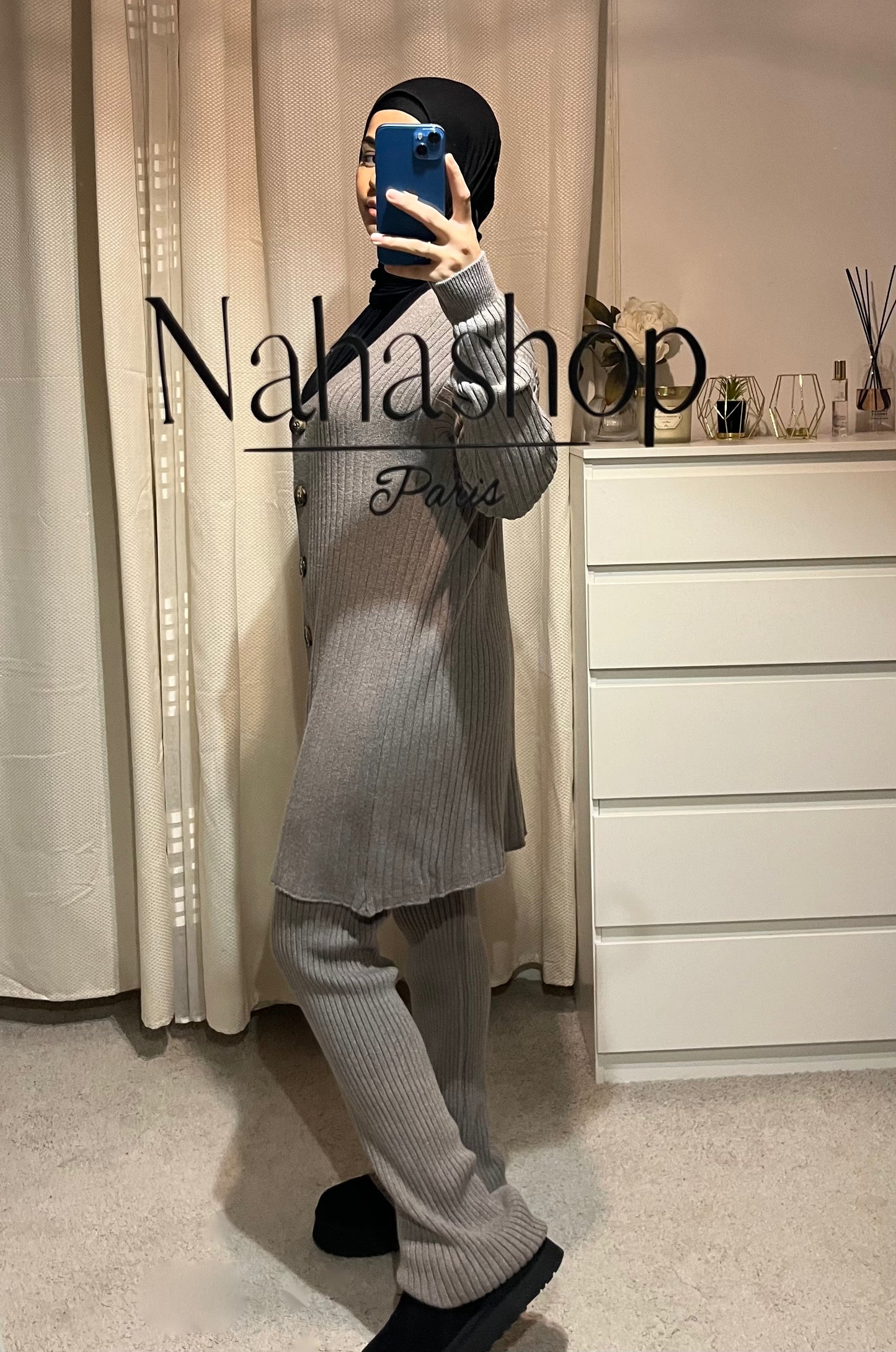 TAUPE button knit set