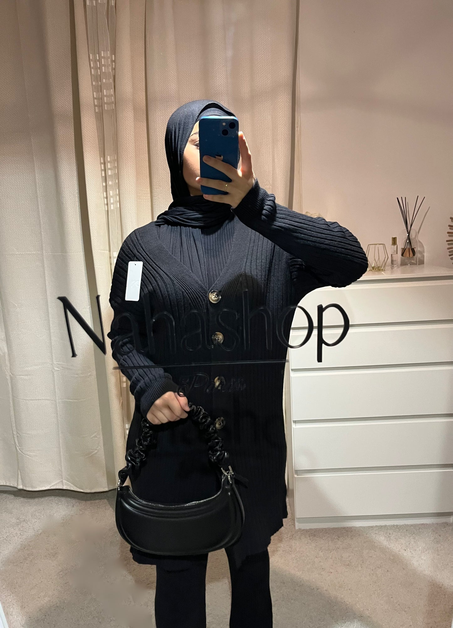 Button knit set BLACK