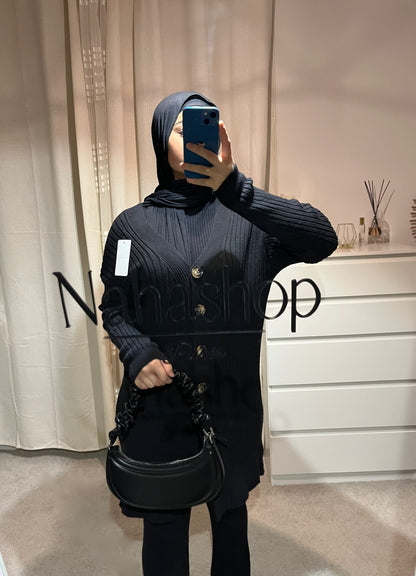 Button knit set BLACK