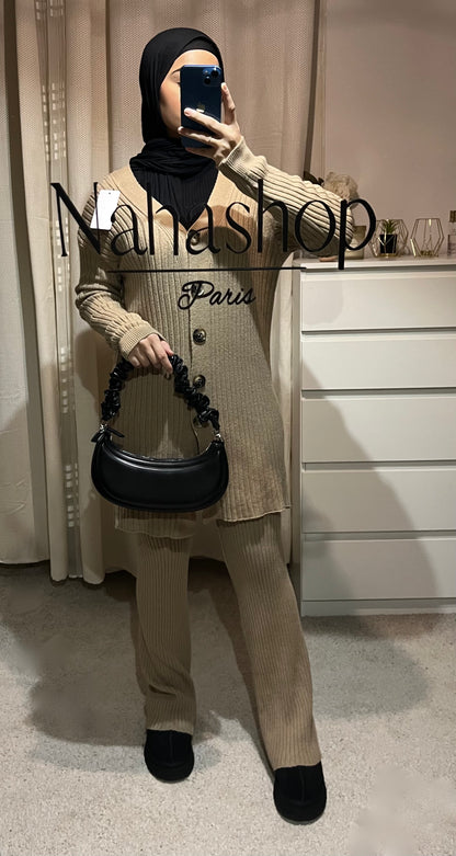 Ensemble en maille bouton CAMEL