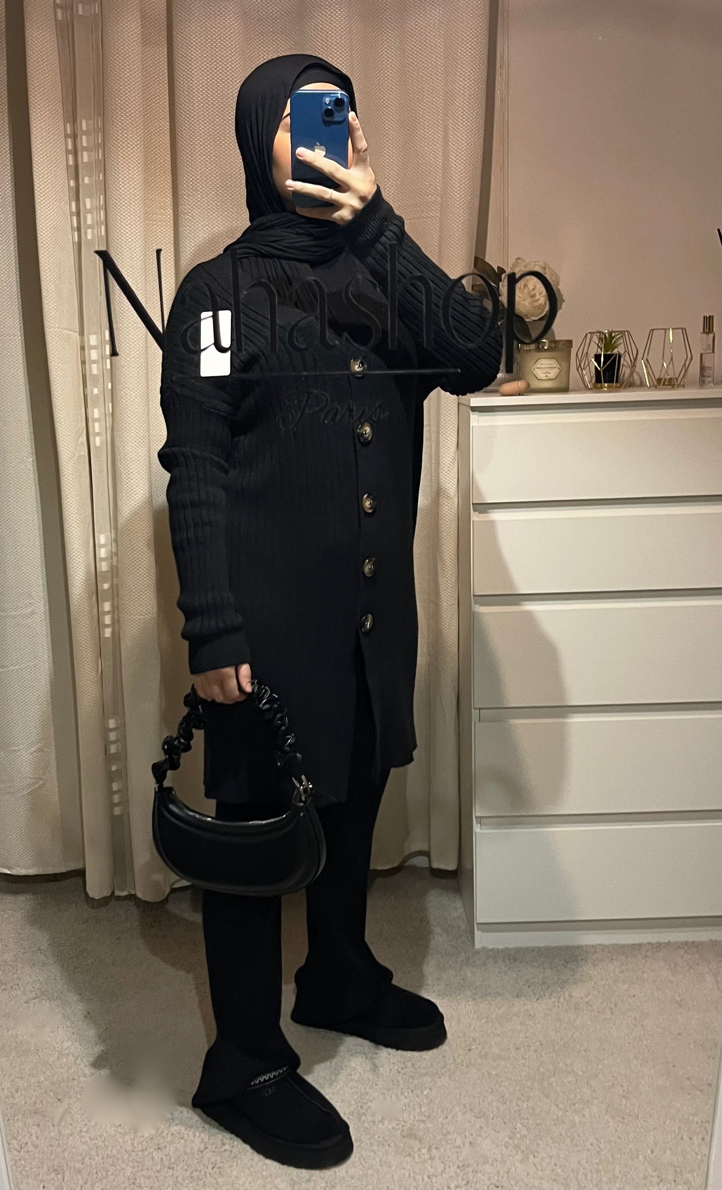 Button knit set BLACK