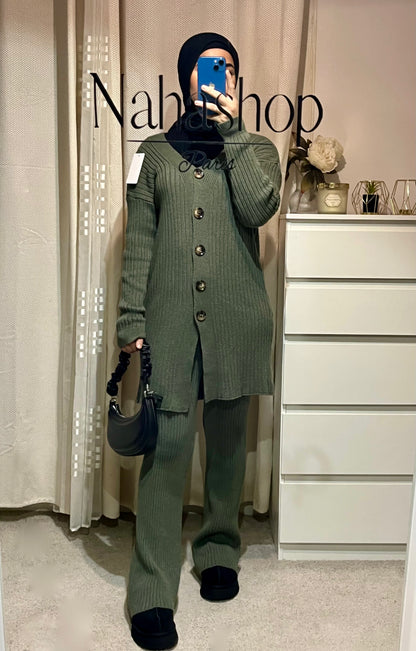 Button knit set GREEN