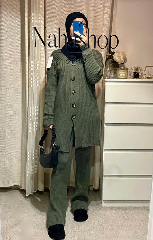 Button knit set GREEN